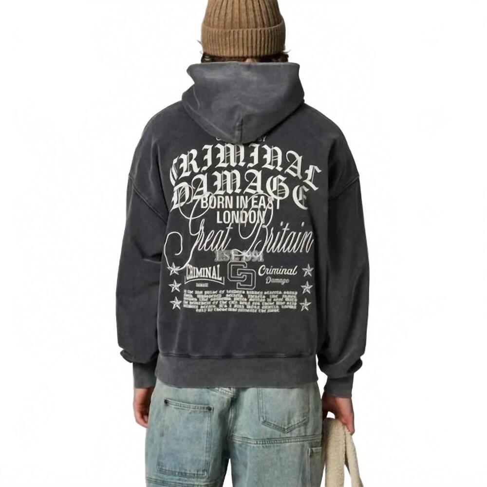 NEW CRIMINAL DAMAGE logo mania hoodie in washed grey
